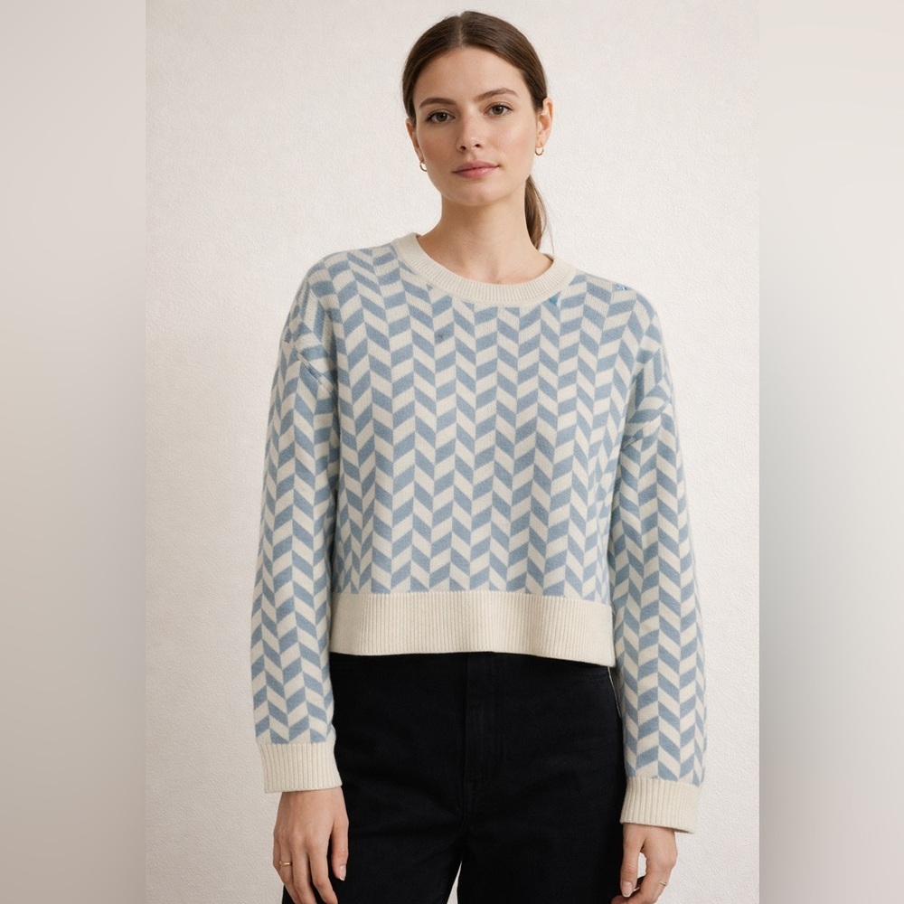 Ese O Ese Blue Cream Geometric chevron abstract Knit Sweater size small